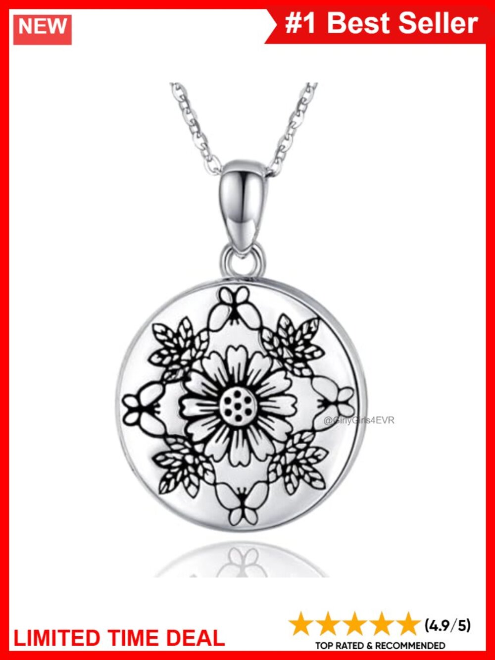 S925 Sterling Silver Round Sunflower 2 Photo Necklace Pendant Keepsake